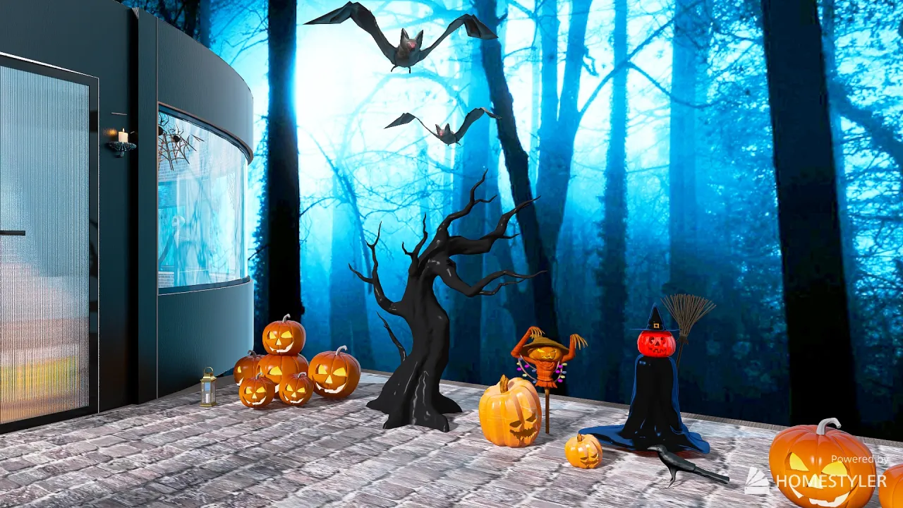 petite maison d'halloween 3d design renderings