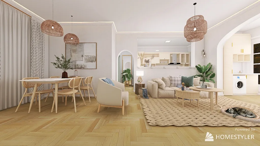 Coastal boho apartment 3d design renderings