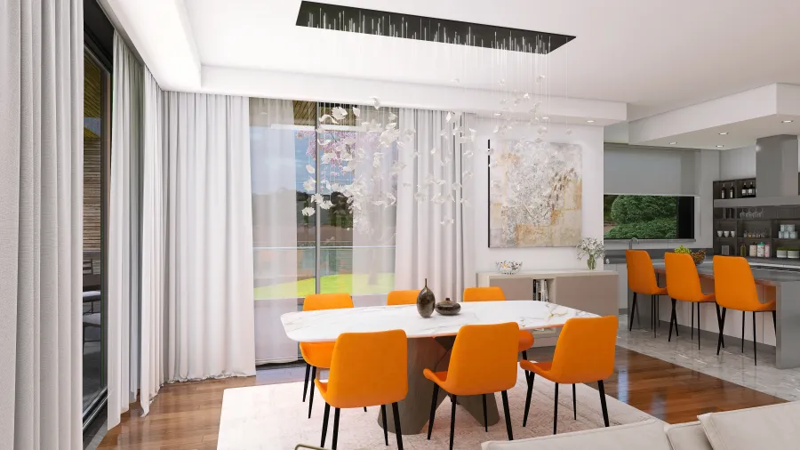 Entrace Living Room  Kitchen 3d design renderings