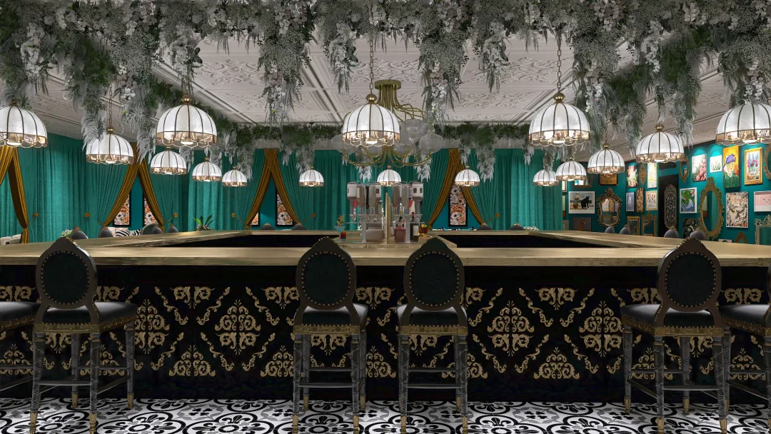 Nana's Lounge - Maximalist Bar & Cafe 3d design renderings