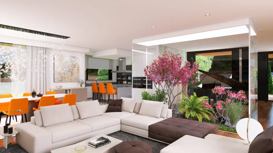 Entrace Living Room  Kitchen 3d design renderings