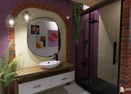 Purple -Yellow themed Bathroom Design Rendering
