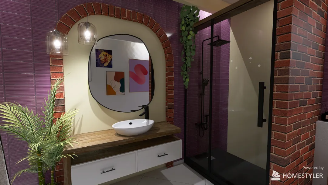 Purple -Yellow themed Bathroom 3d design renderings