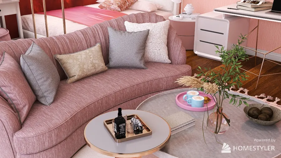 Two-Person Pink Bedroom 3d design renderings