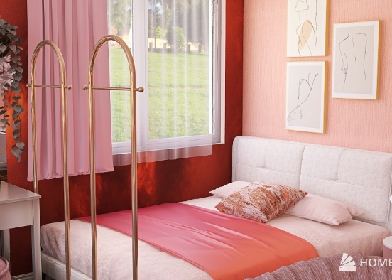 Two-Person Pink Bedroom Design Rendering