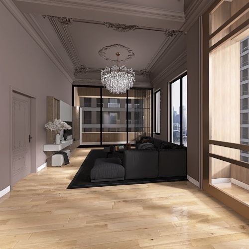 вітальня-кухня-передпокій 3d design renderings