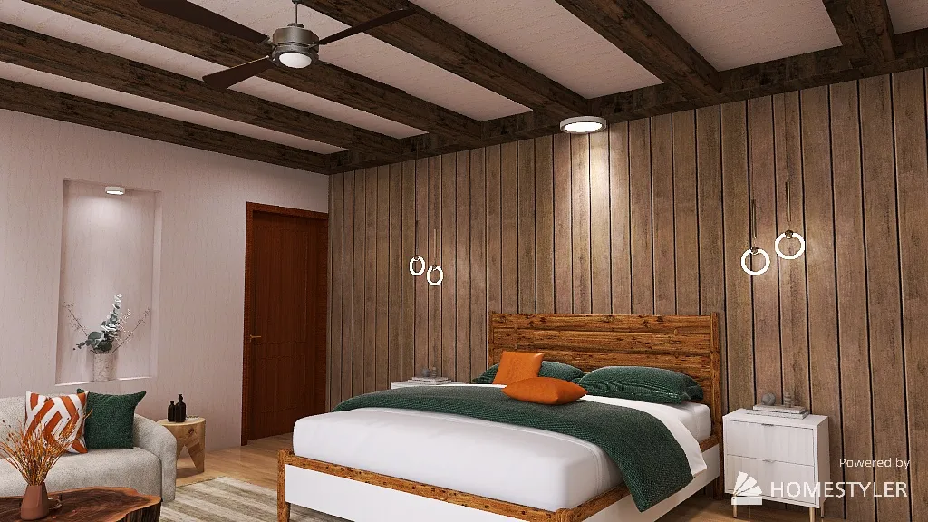 wabi sabi inspired primary bedroom 3d design renderings