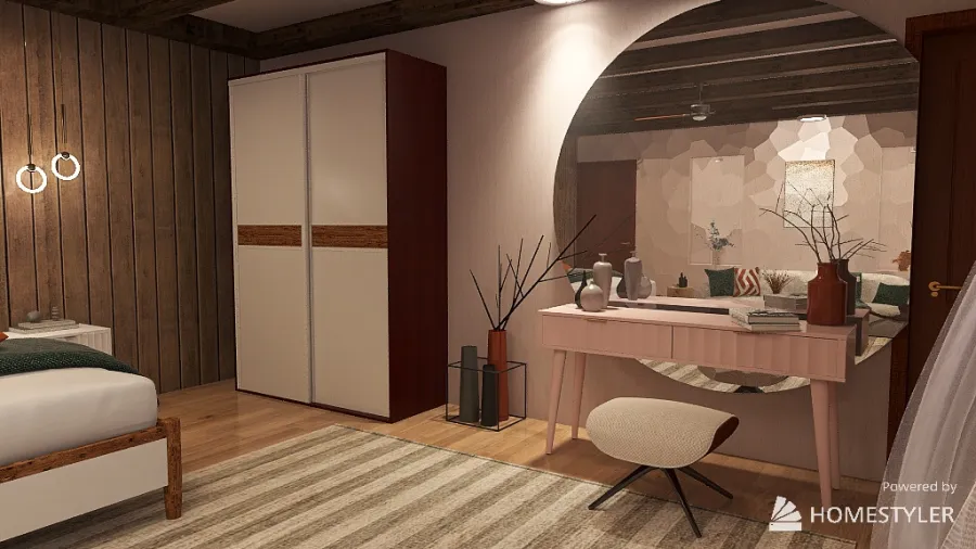 wabi sabi inspired primary bedroom 3d design renderings