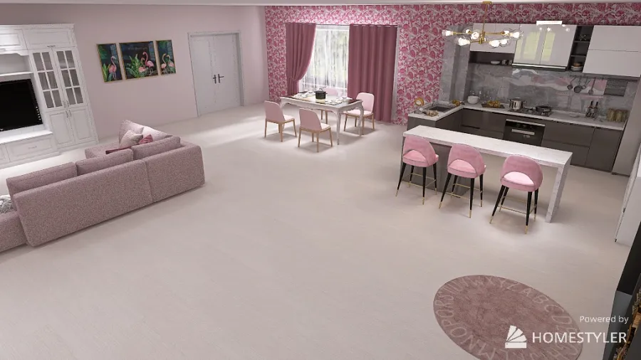 Living, Kitchen, Dining Room 3d design renderings
