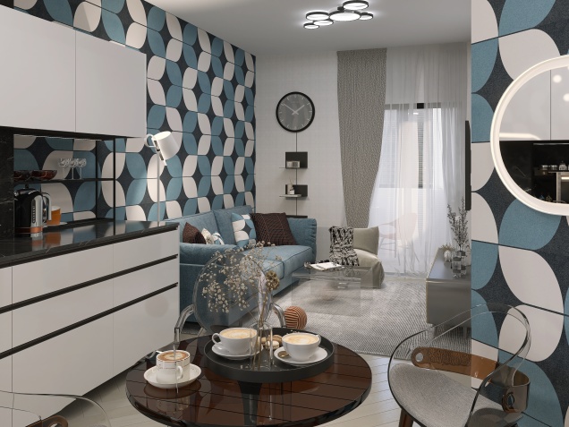 Grey & Blue Butterfly _Studio Apartment