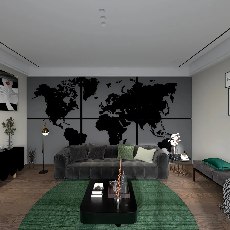 Black living room 3d design renderings