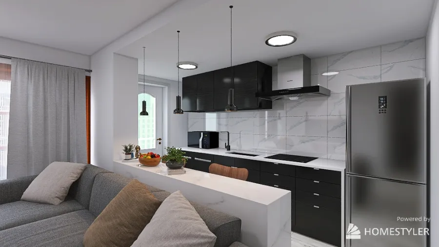Salón-Cocina 3d design renderings