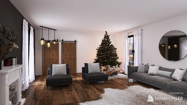 Rustic Black and White Christmas Living Room