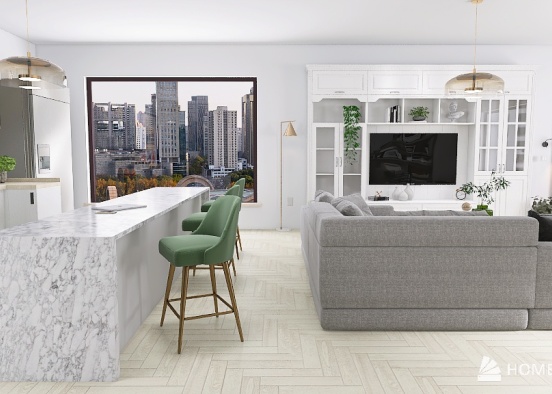 Kicthen & Living Room Design Rendering