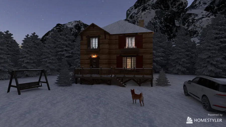 Small chalet in the mountains 3d design renderings