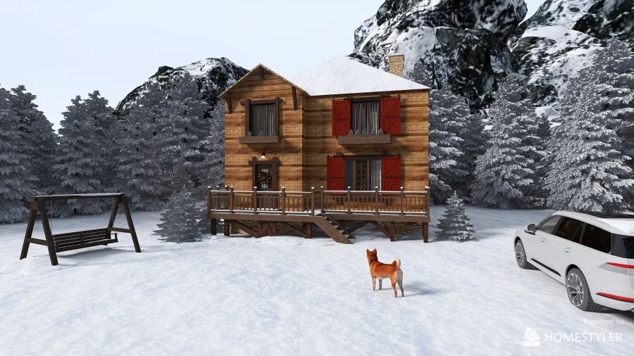 Small chalet in the mountains 3d design renderings