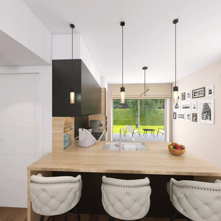 Living and Kitchen 3d design renderings