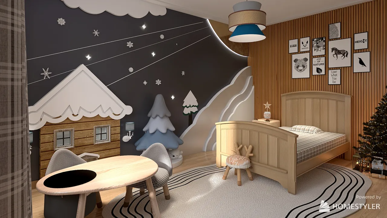 Kids Room With Christmas Wall 3d design renderings