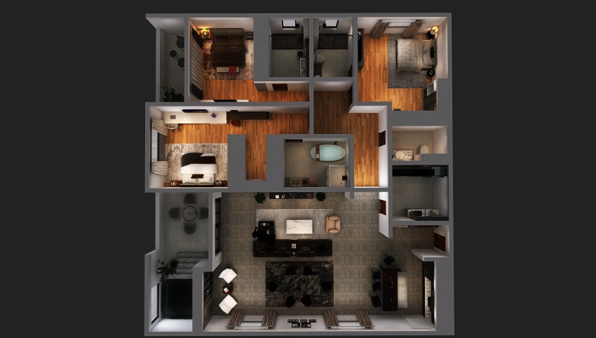 3-Bedroom Apartment 3d design picture 284.18