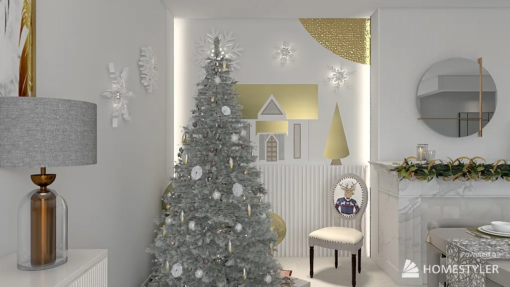 White & Gold Christmas Wall 3d design renderings