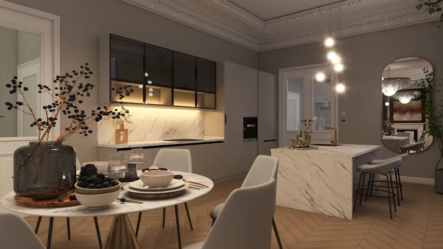 nappali-étkező-konyha 3d design renderings