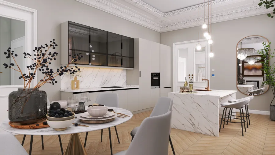 nappali-étkező-konyha 3d design renderings