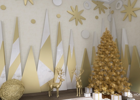 Golden Christmas Wall Design Rendering