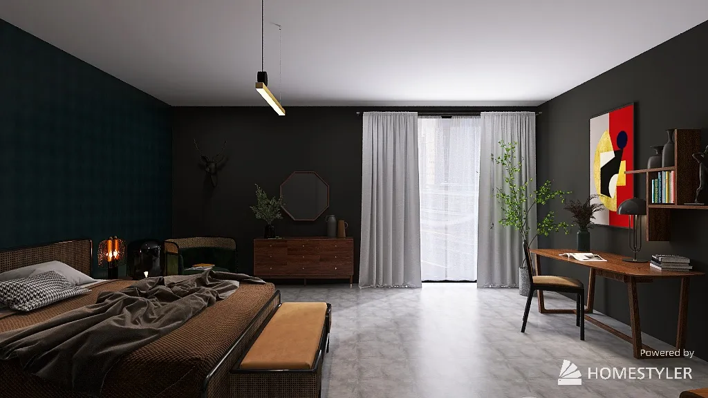 Sypialnia z kominkiem 3d design renderings