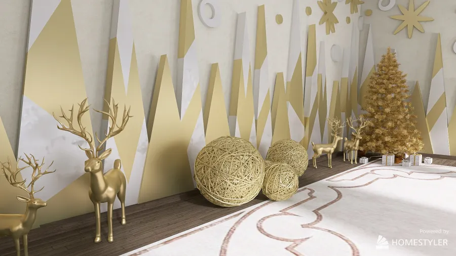 Golden Christmas Wall 3d design renderings