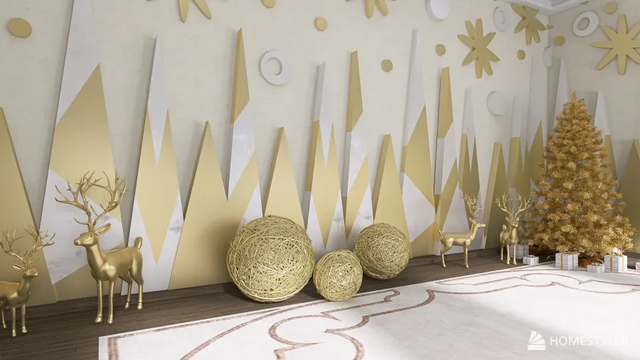 Golden Christmas Wall 3d design renderings