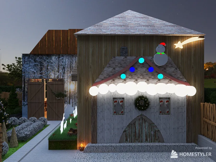 Tiny rural house at Christmas 3d design renderings