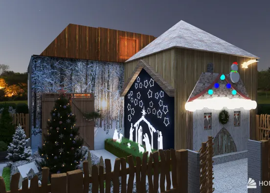 Tiny rural house at Christmas Design Rendering
