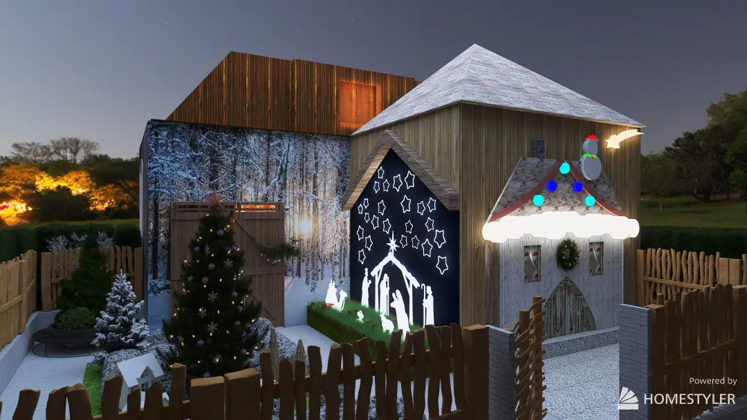Tiny rural house at Christmas 3d design renderings
