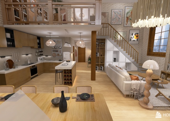 Scandinavian Apartment with Loft Design Rendering