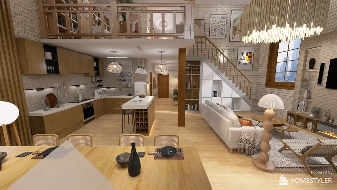 Scandinavian Apartment with Loft 3d design renderings