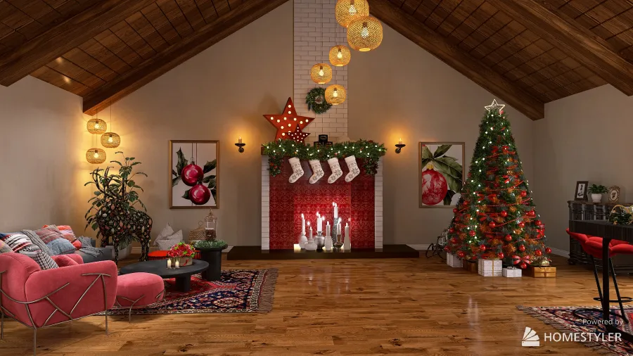 Christmas wall fireplace 3d design renderings