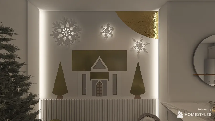 White & Gold Christmas Wall 3d design renderings