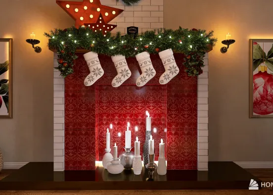 Christmas wall fireplace Design Rendering