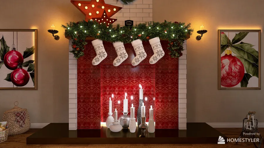 Christmas wall fireplace 3d design renderings
