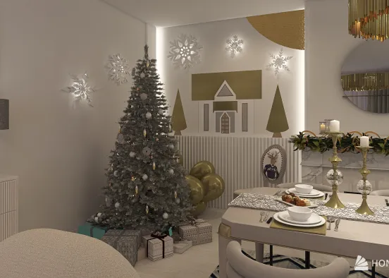 White & Gold Christmas Wall Design Rendering