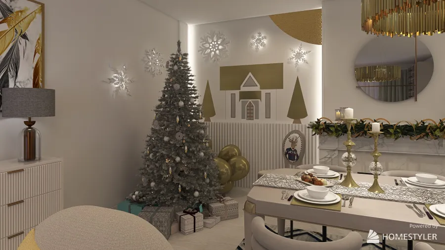 White & Gold Christmas Wall 3d design renderings