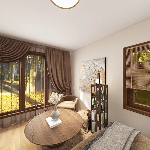 Earthy Toned Cozy Bedroom 3d design renderings