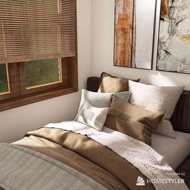 Earthy Toned Cozy Bedroom 3d design renderings