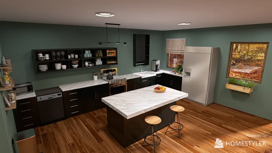 Living Room/Kitchen 3d design renderings