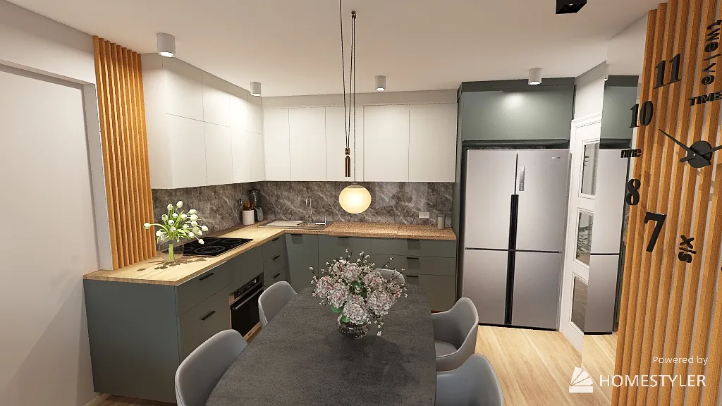 Appartament 72 m2 cuisine bois 3d design renderings