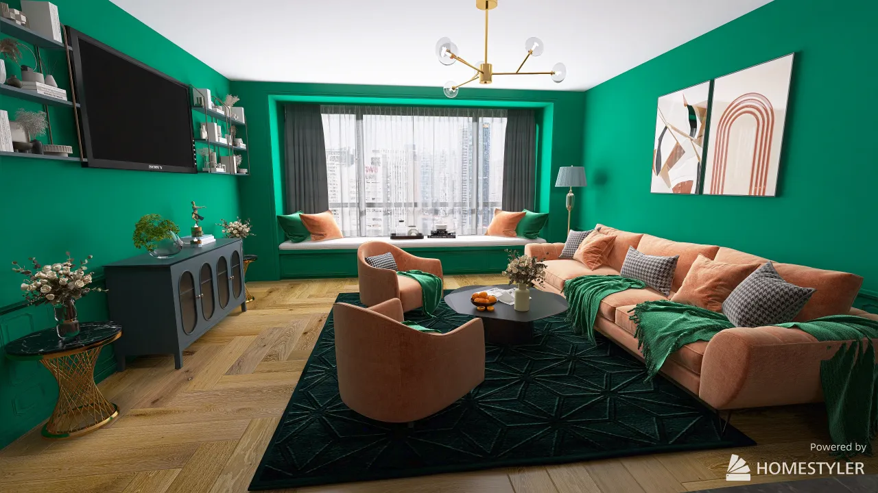 Green Art Deco Apartment 3d design renderings