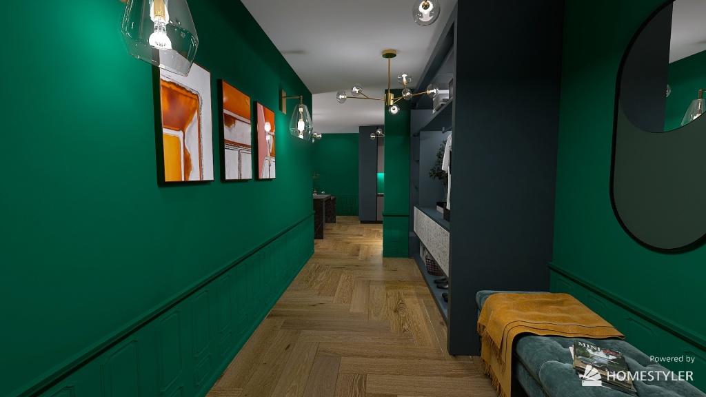 Green Art Deco Apartment 3d design renderings