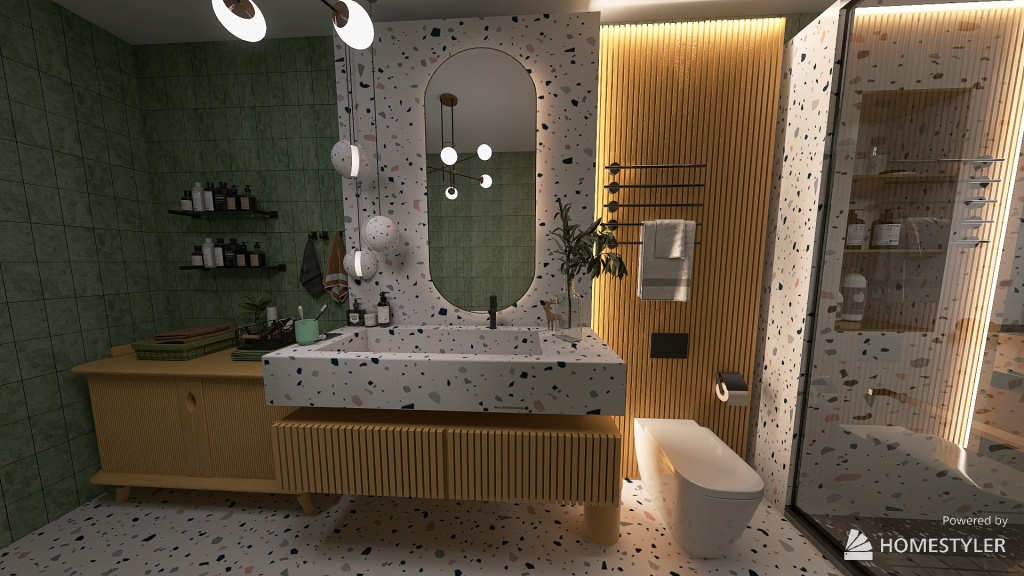 Green Art Deco Apartment 3d design renderings