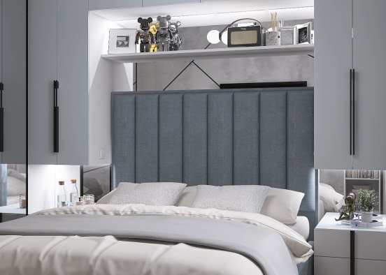 A small bedroom with a large storage space Design Rendering
