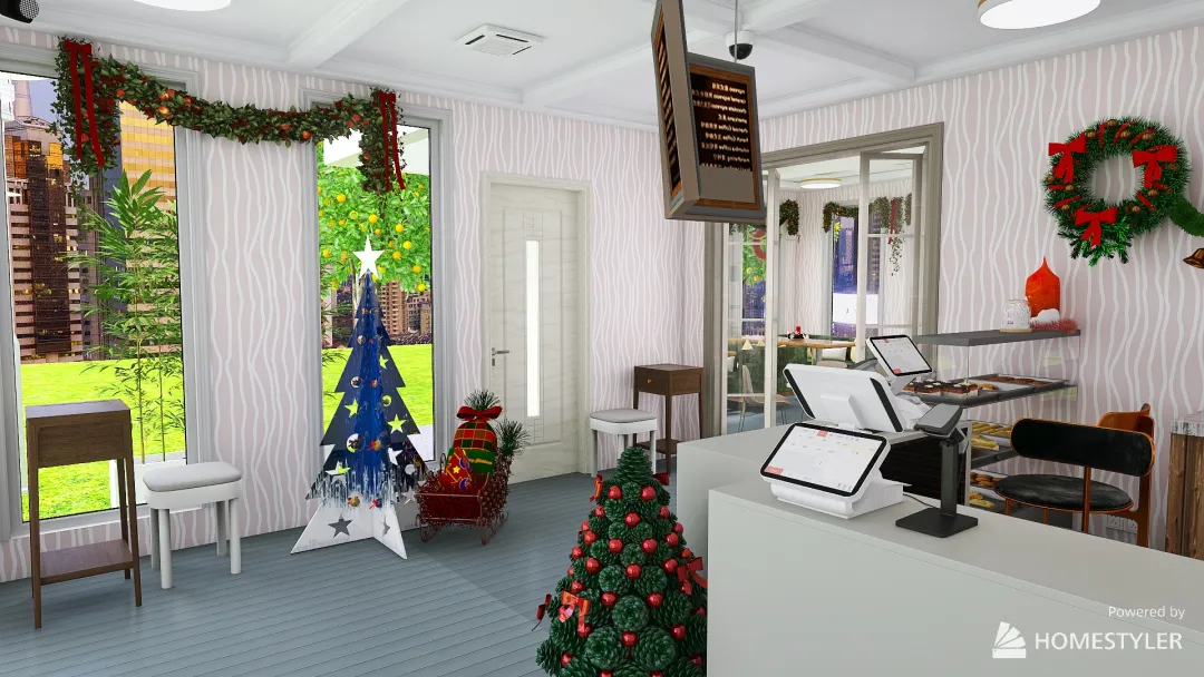 small cafe (Christmas Themed) 3d design renderings